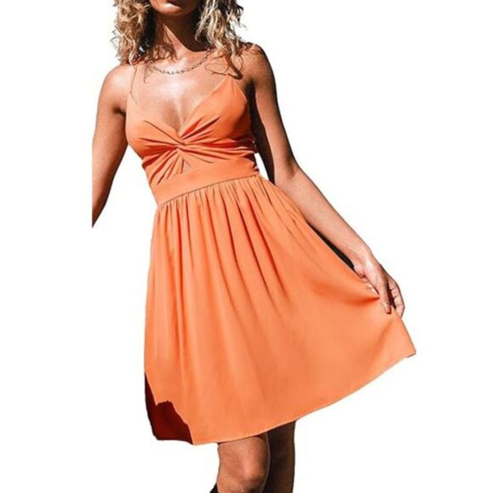 Cupshe Orange Spaghetti Strap Cut Out V Neck Smocked Slip Mini Summer Dress S